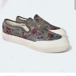 Mens 7 Womens 9 ADIDAS Nizza RF Slip-On Floral Canvas Sneaker Olive & Burgundy